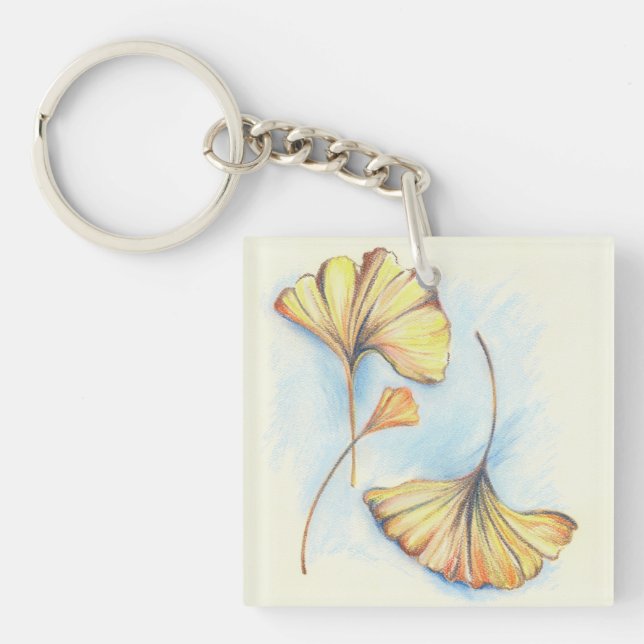 Golden Autumn Ginkgo Leaves Keychain (Front)