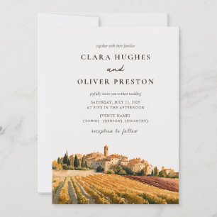 Golden Autumn Harvest Tuscan Vineyard Wedding Invitation