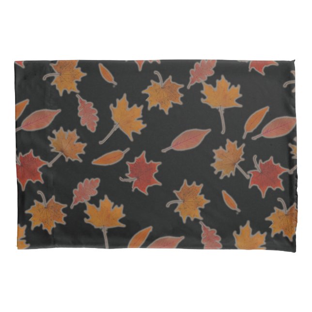 Golden Autumn Leaves on Black Custom Colour Pillowcase (Front)