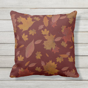 Golden Autumn Leaves on Custom Colour Outdoor Pillow