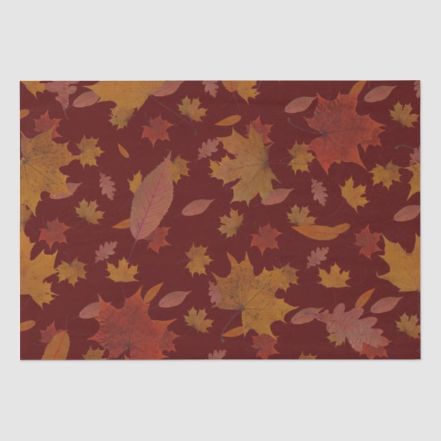Golden Autumn Leaves on Custom Red Colour Tissue Paper (Front)