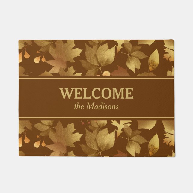 Golden Autumn Leaves Pattern Doormat (Front)