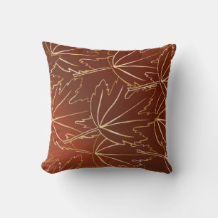 Golden autumn leaves pattern on brown throw pillow