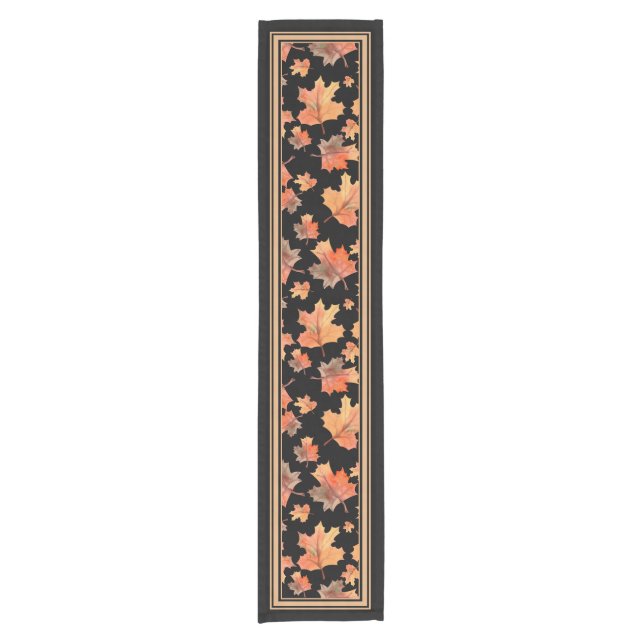 Golden Autumn Maple Leaves Black Short Table Runner (Front)