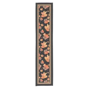 Golden Autumn Maple Leaves Black Short Table Runner