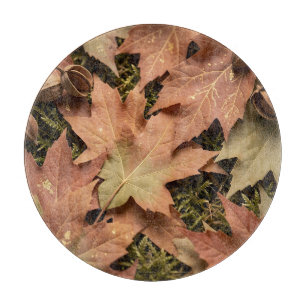 Golden Autumn Maple Leaves Moss Fall Foliage  Cutting Board
