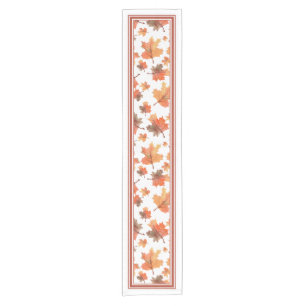 Golden Autumn Maple Leaves White Short Table Runner