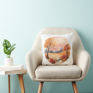Golden Autumn Pathway Throw Pillow