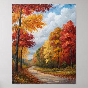 Golden Autumn Serenity: A Winding Forest Path Bene Poster