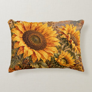 Golden Autumn Sunflowers Accent Pillow