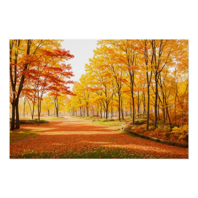Golden Autumn Tree-lined Path Poster (Devant)