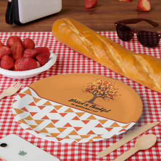 Golden Autumn Trees Happy Thanksgiving Greeting Paper Plate