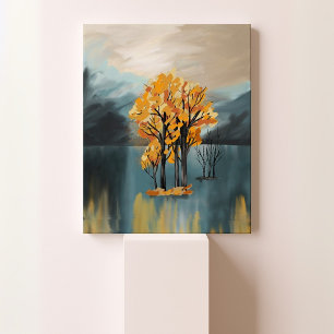Golden Autumn Trees on Blue Lake Canvas Print