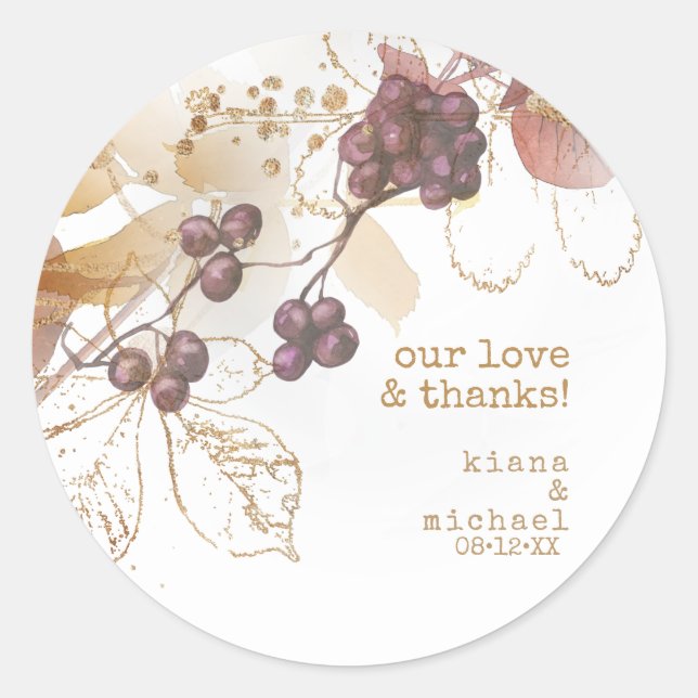 Golden Autumn Wedding Berries ID655 Classic Round Sticker (Front)