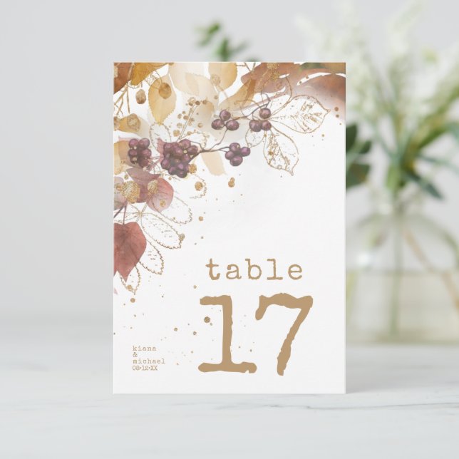 Golden Autumn Wedding Berries Table Number ID655 (Standing Front)