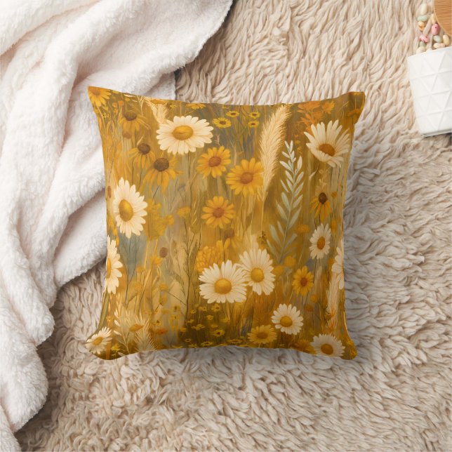 Golden Autumn Wildflower - Rustic Fall  Throw Pillow (Blanket)