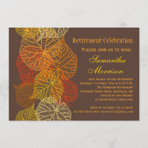 Golden Autumnal leaves Retirement Party Invitation