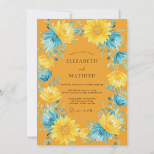 Golden Azure Sunflower Eucalyptus Wedding Invitation