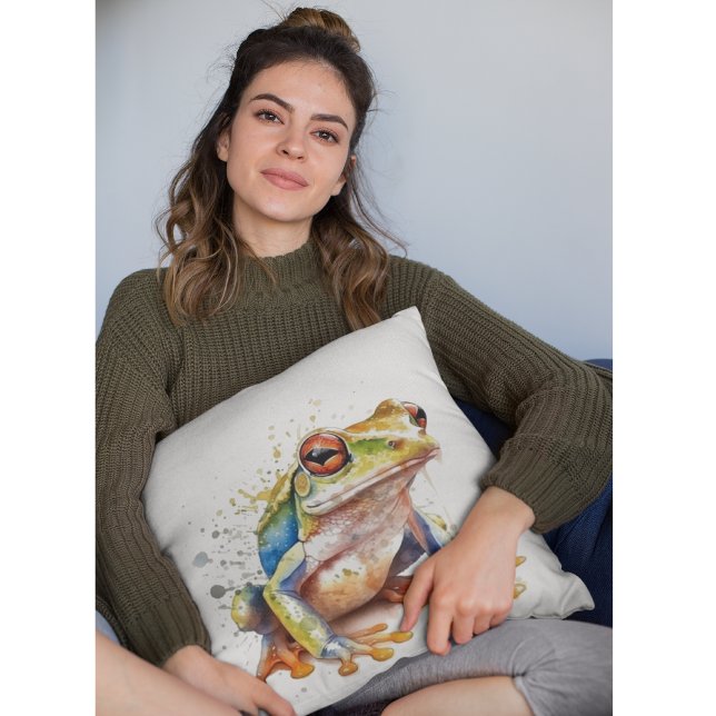 Golden Azure Tree Frog Throw Pillow (Creator Uploaded)