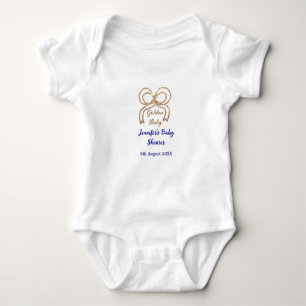 Golden baby glitter bow royal blue baby shower  bodysuit