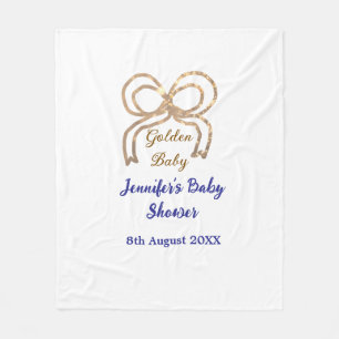 Golden baby glitter bow royal blue baby shower  fleece blanket