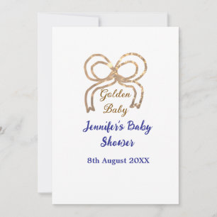 Golden baby glitter bow royal blue baby shower  invitation
