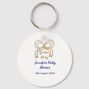 Golden baby glitter bow royal blue baby shower  keychain