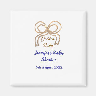 Golden baby glitter bow royal blue baby shower magnet