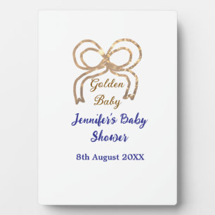 Golden baby glitter bow royal blue baby shower  plaque