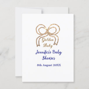 Golden baby glitter bow royal blue baby shower  postcard