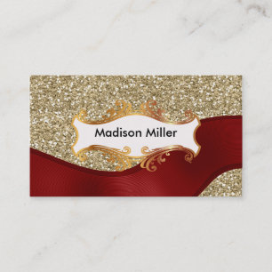 Golden background red ribbon business card