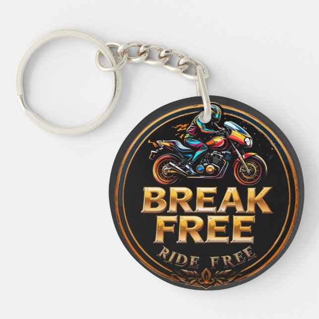 Golden Badge Featuring Break Free Biker Logo Keychain (Front)