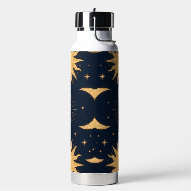 Golden Balance, Sun & Moon Celestial Pattern Water Bottle (Left)