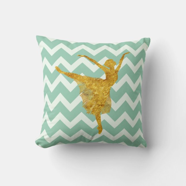 Golden Ballerina | Mint Chevron Throw Pillow (Front)