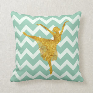 Golden Ballerina   Mint Chevron Throw Pillow