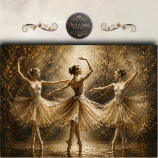 Golden Ballet Trio Elegance Decoupage Tissue Paper