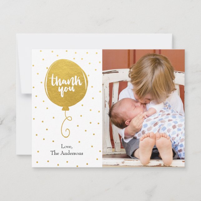 Golden Balloon Handdrawn Thank You Photo (Front)