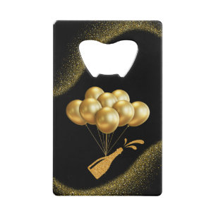 Golden Balloons and Champagne  Credit Card Bottle Opener