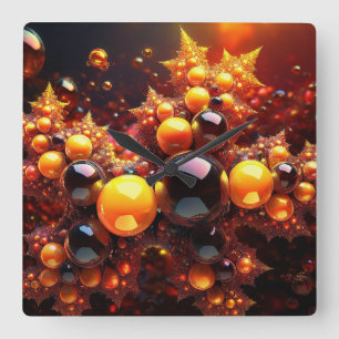 Golden Balls And Stars Fractal Square Wall Clock