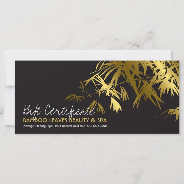 Golden Bamboo Leaves Zen Spa Gift Certificate (Front)