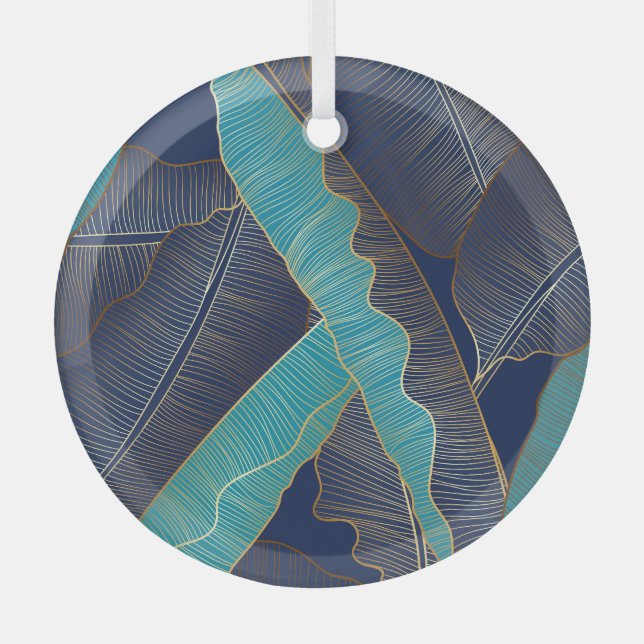Golden Banana Leaf: Luxury Pattern. Glass Ornament (Front)