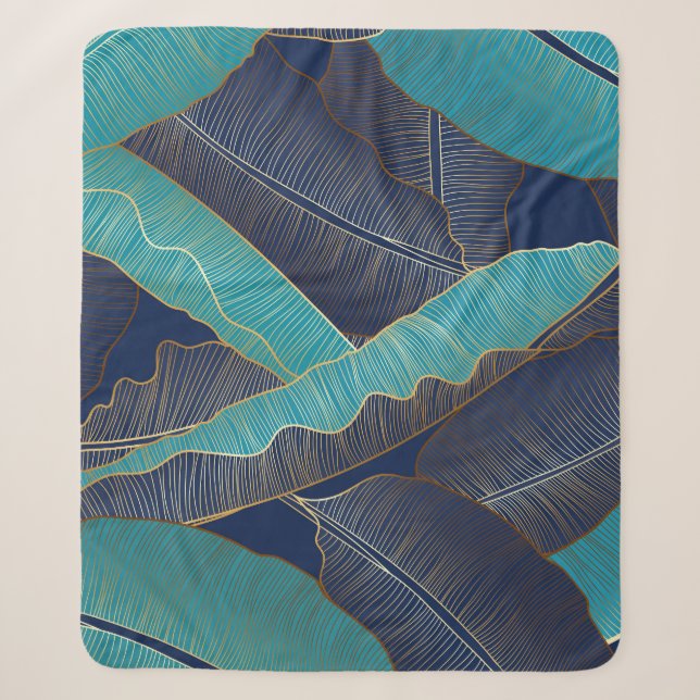 Golden Banana Leaf: Luxury Pattern. Sherpa Blanket (Front)