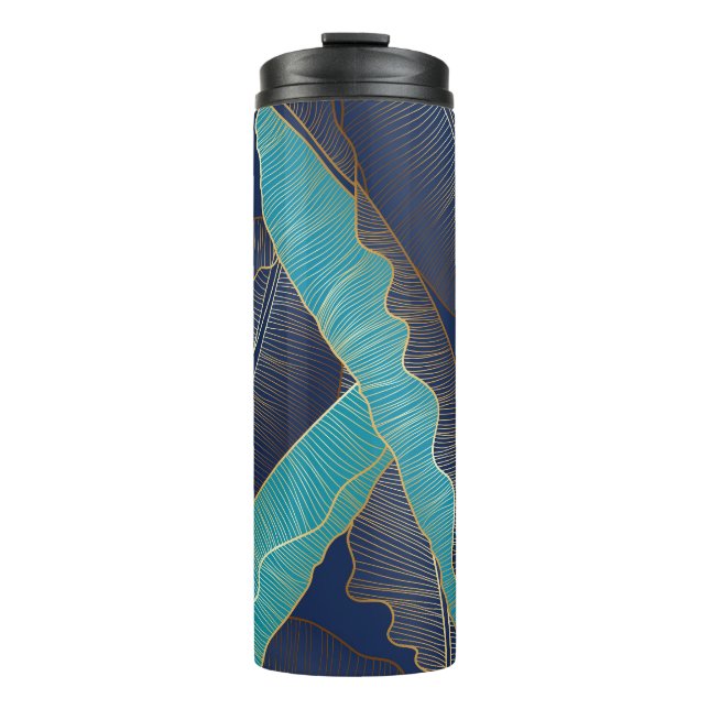 Golden Banana Leaf: Luxury Pattern. Thermal Tumbler (Front)