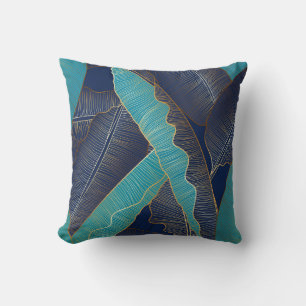 Golden Banana Leaf: Luxury Pattern. Throw Pillow