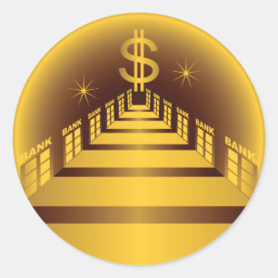 Golden Bank Corridor Glowing Dollar Finance Classic Round Sticker