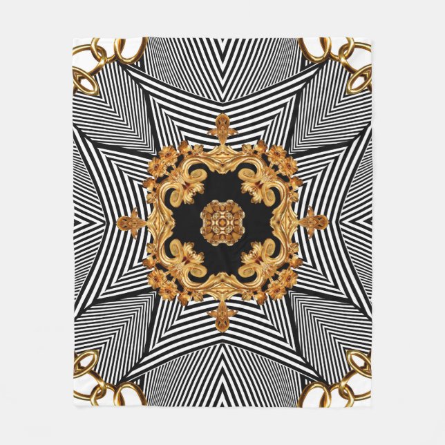 Golden baroque and chains ornament pattern fleece blanket (Front)