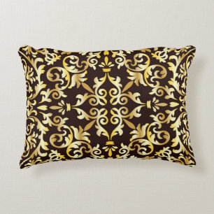 Golden Baroque Black Seamless Pattern Accent Pillow