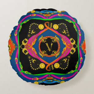golden baroque, chain and belt pattern round pillow