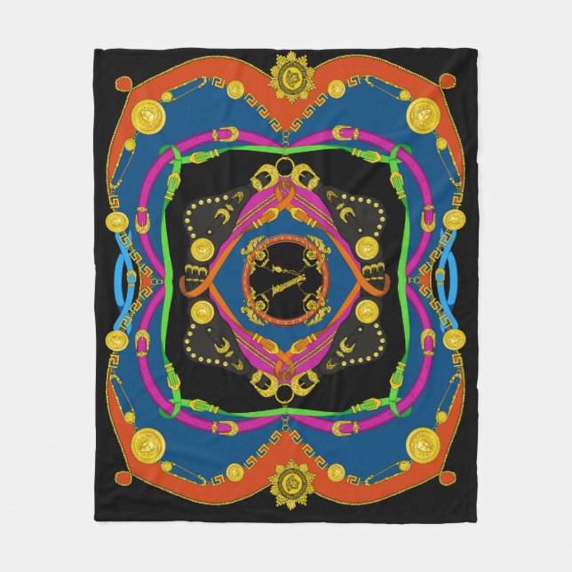 Golden Baroque Chain: Elegant Pattern. Fleece Blanket (Front)