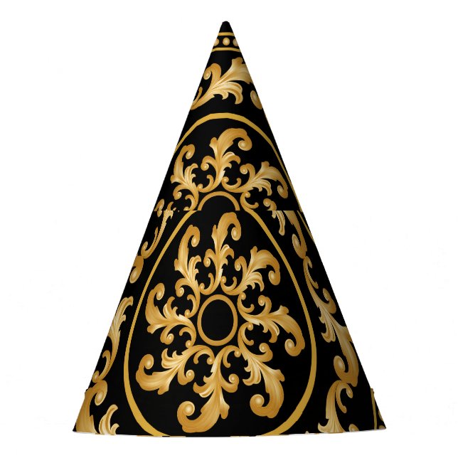 Golden baroque, chains, black decor party hat (Front)
